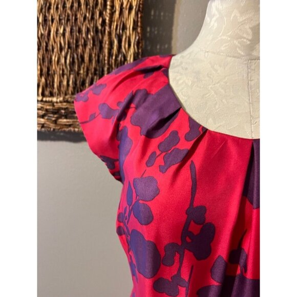 BODEN Dress Red Purple 6 R Short Sleeve Washable Silk Sheath Side Zip - Picture 4 of 7